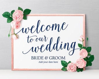 Navy Wedding Welcome Sign, Welcome Wedding Sign Printable Template, Navy Wedding Signs