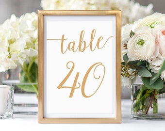Gold Table Numbers Printable 1-40, Caramel Gold Wedding Table Number Instant Download, Table Numbers Wedding
