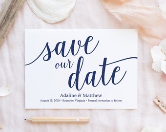 Navy Save the Date Postcard, Printable Save the Dates Navy, Instant Download, Navy Wedding Template, Simple Wedding Save Our Date Postcard