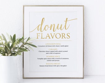 Donut Sign Wedding Template, Donut Bar Sign Gold Wedding Printable, Dessert Table Ideas for Donut Flavors Sign