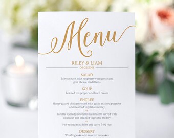 Gold Wedding Menu Cards Templates / Printable Menu Cards for Wedding Instant Download / Editable Wedding Menu Gold