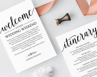 Wedding Welcome Letter Template with Itinerary, Wedding Welcome Bag Note Instant Download