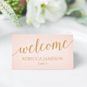 Blush Wedding Place Cards Template, Pink and Gold Wedding Name Cards Printable