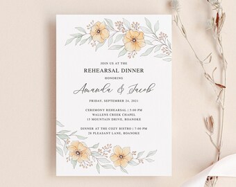 Rehearsal Dinner Invitation Template, Floral Wedding Invitations, Country, Autumn, Editable Download