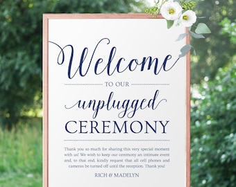 Unplugged Ceremony Sign Wedding, Navy Wedding Welcome Sign Template, Unplugged Wedding Sign Printable