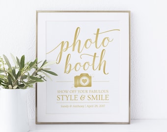 Photobooth Sign Wedding, Photo Booth Template, Gold Wedding Signs Printable