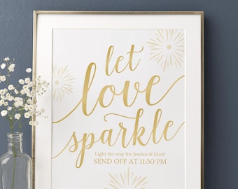 Let Love Sparkle Send Off Sign, Gold Wedding Send Off Sign Printable Wedding Signs Gold