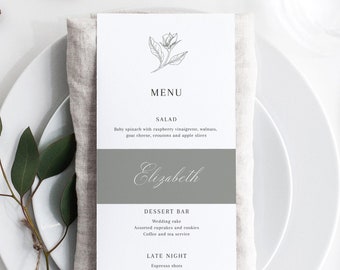 Minimalist Wedding Menu Template, Calligraphy Place Cards, Fall Wedding Decor, Fine Art Wedding Menu Cards