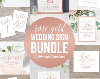Rose Gold Wedding Signs BUNDLE / Printable Wedding Signs / Rose Gold Decor, Wedding Signage