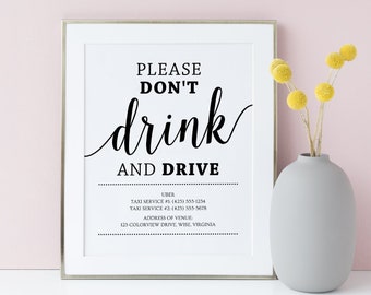 Printable Shuttle Service Sign, Wedding Bar Sign / Please Don't Drink and Drive Sign / Instant Download