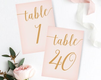 Blush Pink Table Numbers 1-40 / Blush Pink Wedding Table Number Printable / Blush and Gold Decor