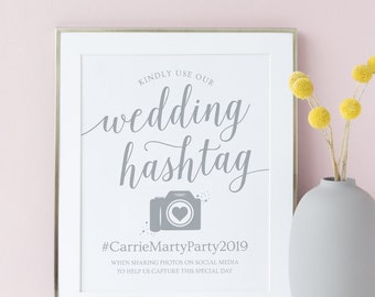 Wedding Hashtag Sign Printable / Modern Wedding Signs Gray / Silver Wedding Decorations Ideas