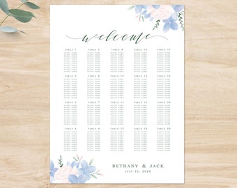 Table Seating Chart for Wedding / Dusty Blue Wedding Seating Chart Template, Printable Seating Plan