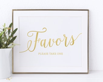 Gold Wedding Favor Sign, Printable Wedding Signs, Favors Sign Gold