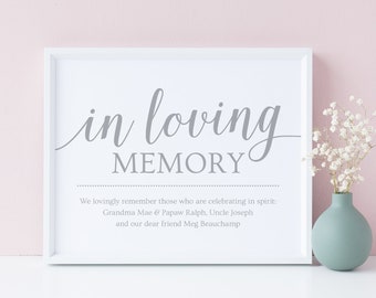 Loving Memory Sign / Wedding Remembrance Sign / Printable Wedding Signs Silver, Gray