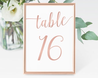 Rose Gold Table Numbers 1-40 / Printable Table Numbers Rose Gold Wedding Decor / Instant Download