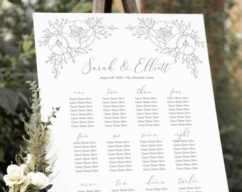 Seating Chart Wedding, Floral Wedding Seating Chart Template, Printable, Fine Art Wedding, Peony