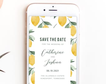 Lemon Save the Date Template, Text Invitation, Citrus Save the Dates, Electronic, Digital Download, Editable