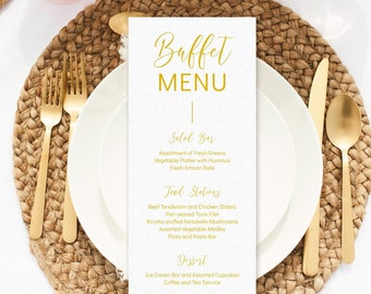 Gold Wedding Menu Template, Buffet Menu Cards, Editable, DIY, Modern