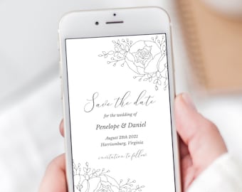 Digital Save the Date Text Invite, Electronic Invitation, Peony, Floral Save the Date