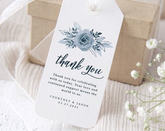 Wedding Favor Tags Template, Dusty Blue, Navy, Thank You Tags, Editable Gift Tags, Printable