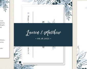 Belly Band Template for Wedding Invitations, Diy Belly Bands, Navy Wedding Invitation Belly Band