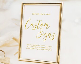 Wedding Signage Bundle, Modern Wedding Sign Template, Gold, Editable, DIY 8.5 x 11 Signs