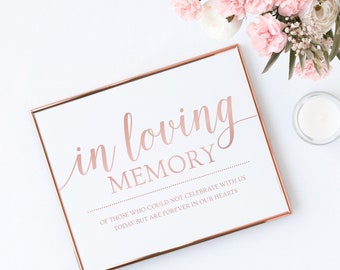 Rose Gold Wedding Remembrance Sign, In Loving Memory Sign Template