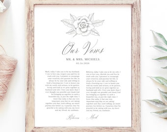 Wedding Vows Print, Newlywed Gift, 1 Year Anniversary Gift, Paper Anniversary Gift