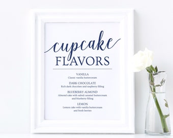 Cupcake Flavors Sign, Dessert Table Sign, Editable Wedding Signs Navy, Dessert Bar