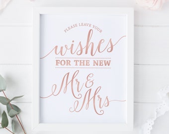 Leave Your Wishes Sign, Well Wishes Wedding Sign, Rose Gold Wedding Signage, Best Wishes