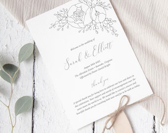 Wedding Program Fan Template, Fine Art, Ceremony Programs, Editable, Floral, Peony, Download