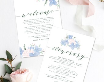 Dusty Blue Wedding Itinerary / Wedding Welcome Bag Note / Hydrangea Wedding Template Download