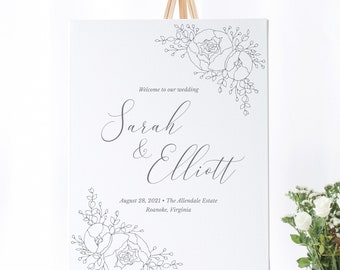 Wedding Welcome Sign Template, Elegant, Peony, Fine Art Wedding Printable