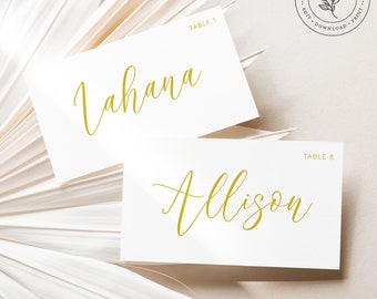 Name Place Cards Wedding, Calligraphy Place Cards, Gold Place Card Template