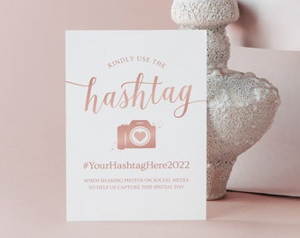 Rose Gold Hashtag Sign, Hashtag Wedding Sign Template, Birthday, Bridal Shower