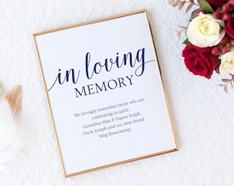 Navy Wedding Remembrance Sign, Loving Memory Sign Printable Wedding Signs Navy