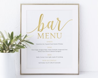 Bar Menu Wedding Sign, Wedding Bar Menu Sign, Bar Sign Wedding Template, Gold