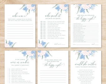 Bridal Shower Games Bundle, Wedding Shower Games Printable, Dusty Blue, Editable, Instant Download