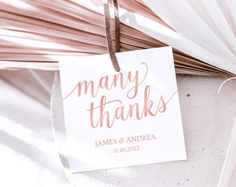 Rose Gold Thank You Tags, Personalized Wedding Favor Tags Template, Bridal Shower, Baby Shower