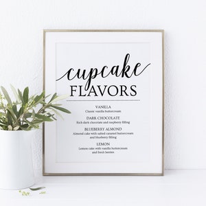 Cupcake Flavor Sign, Cupcake Sign Wedding, Dessert Table Sign, Printable Wedding Signs, Cupcake Menu Template image 1