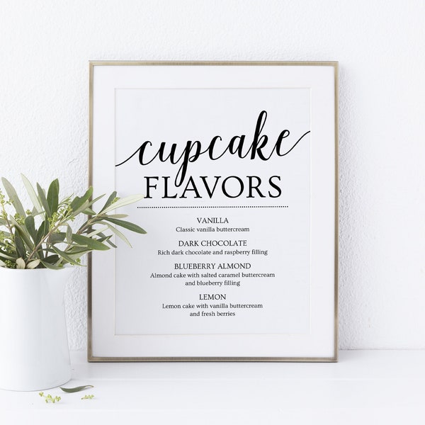 Cupcake Flavor Sign, Cupcake Sign Wedding, Dessert Table Sign, Printable Wedding Signs, Cupcake Menu Template