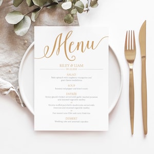 Gold Wedding Menu Cards, Rustic Wedding Menu Template Gold, Printable Menu Template image 1