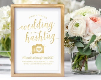 Gold Wedding Hashtag Sign / Printable Hashtag Sign / Editable Wedding Signs / Hashtag Wedding Signs Gold / Social Media Sign