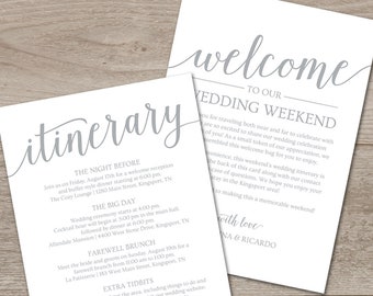 Welcome Wedding Itinerary Template / Silver Wedding Welcome Bag Note / Printable Itinerary Instant Download