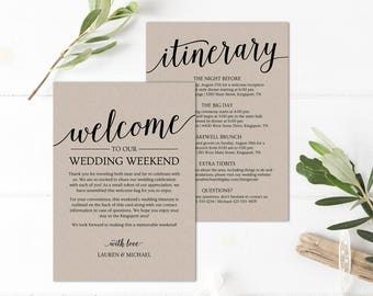 Rustic Wedding Itinerary Template / Printable Wedding Welcome Letter / Welcome Bag Note for Wedding