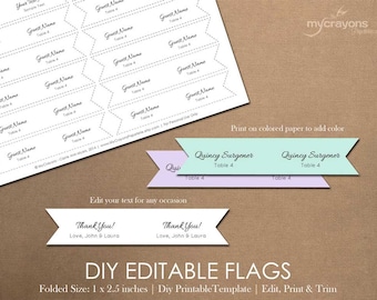 editable toothpick flag template favor flags drink straw etsy