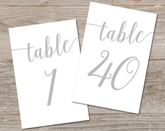 Wedding Table Numbers Silver 1-40 / 5x7, 4x6 Table Numbers Wedding Printable / Gray Table Number Template