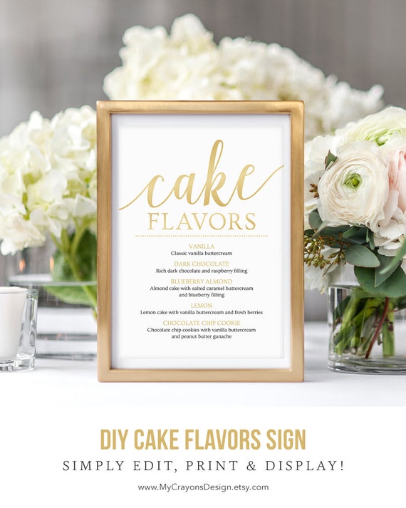  Cake  Flavors  Sign  Menu Template Gold Gold Wedding  Signs  