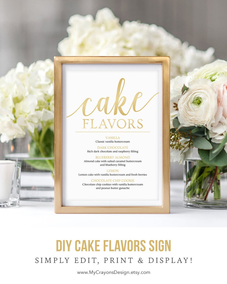 Cake Flavors Sign Cake Table Sign Wedding Menu Template Etsy